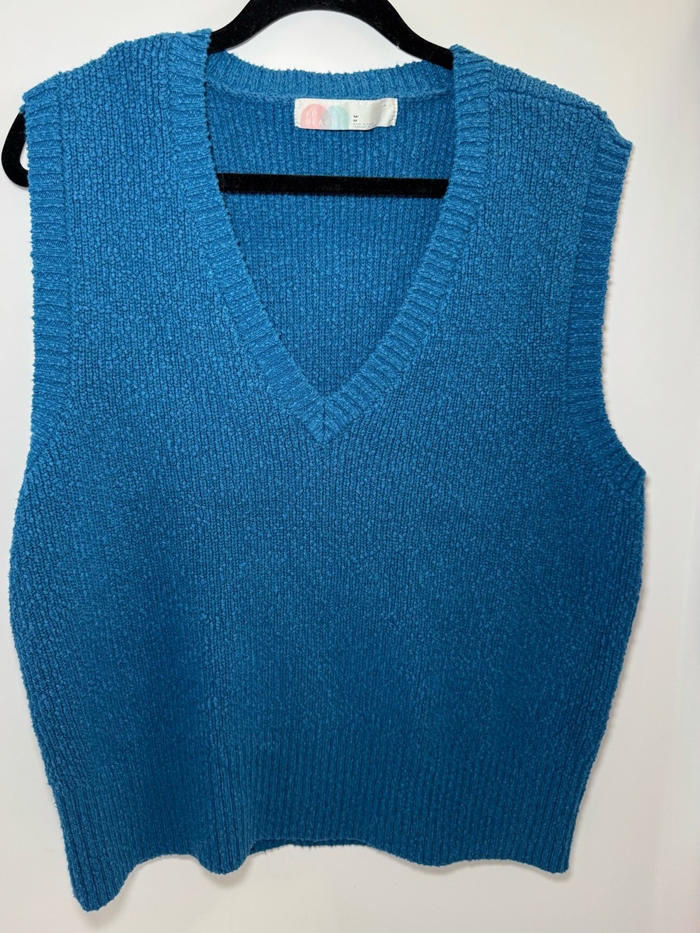 Free people Beach Blue Textured V-Neck Chunky Knit Sweater Vest M